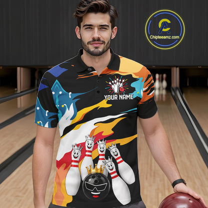 Colorful Crown Bowling Jerseys Bowling Polo 1/4 Zip Shirt For Men Custom Bowling Team Shirts NYN4176