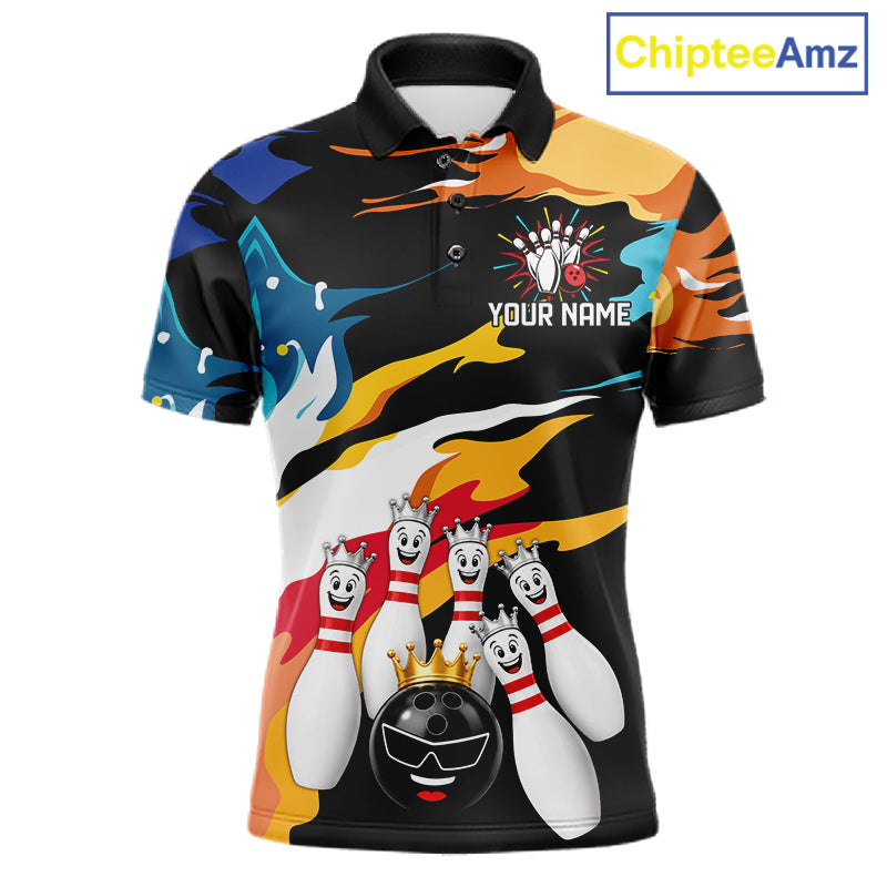 Colorful Crown Bowling Jerseys Bowling Polo 1/4 Zip Shirt For Men Custom Bowling Team Shirts NYN4176
