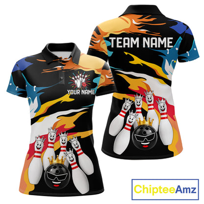 Colorful Crown Bowling Jerseys Bowling Polo 1/4 Zip Shirt For Women Custom Bowling Team Shirts NYN4176