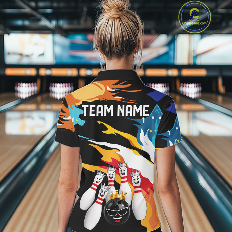 Colorful Crown Bowling Jerseys Bowling Polo 1/4 Zip Shirt For Women Custom Bowling Team Shirts NYN4176