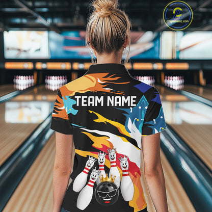 Colorful Crown Bowling Jerseys Bowling Polo 1/4 Zip Shirt For Women Custom Bowling Team Shirts NYN4176