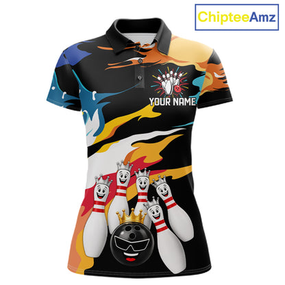 Colorful Crown Bowling Jerseys Bowling Polo 1/4 Zip Shirt For Women Custom Bowling Team Shirts NYN4176