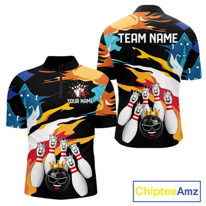 Colorful Crown Bowling Jerseys Bowling Polo 1/4 Zip Shirt For Men Custom Bowling Team Shirts NYN4176