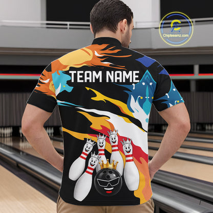 Colorful Crown Bowling Jerseys Bowling Polo 1/4 Zip Shirt For Men Custom Bowling Team Shirts NYN4176