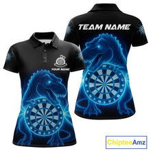 Load image into Gallery viewer, Custom Horror Dinosaur Lightning Blue Dartboard Dart Women Polo Jerseys Funny Dart Shirts NYN1740