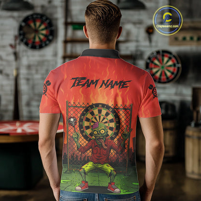 Custom Green & Orange Funny Zombie Dartboard Dart Men Polo Jerseys Funny Dart Shirts NYN1742