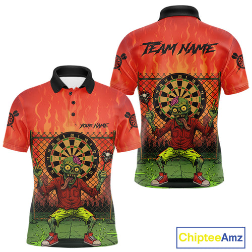 Custom Green & Orange Funny Zombie Dartboard Dart Men Polo Jerseys Funny Dart Shirts NYN1742