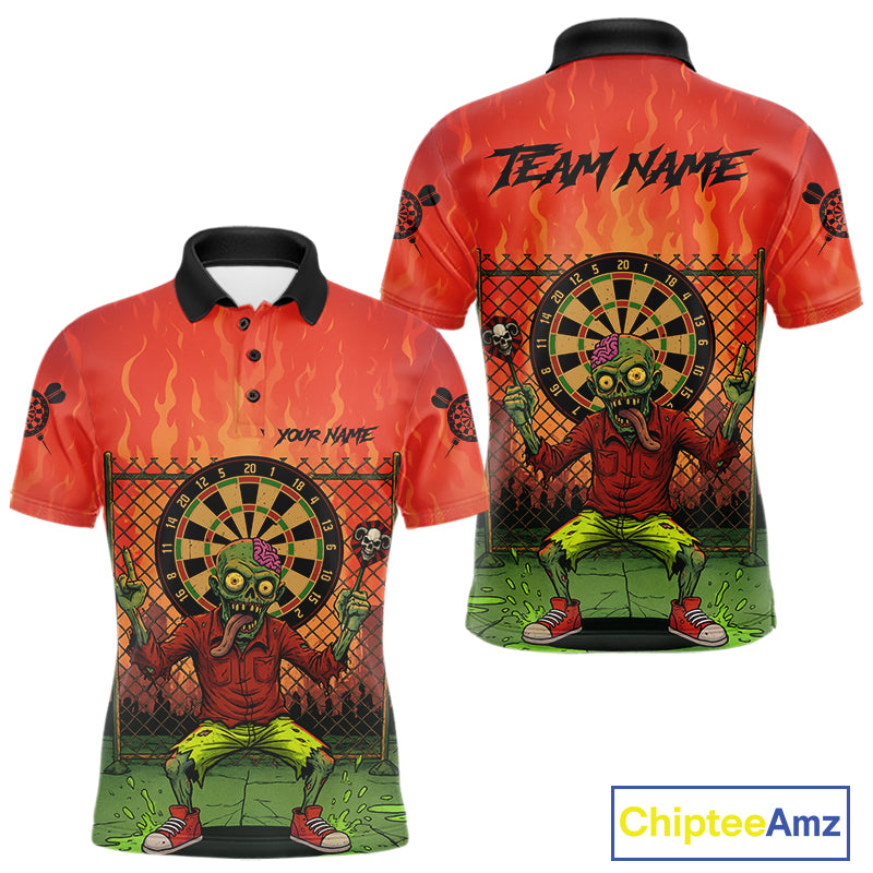 Custom Green & Orange Funny Zombie Dartboard Dart Men Polo Jerseys Funny Dart Shirts NYN1742