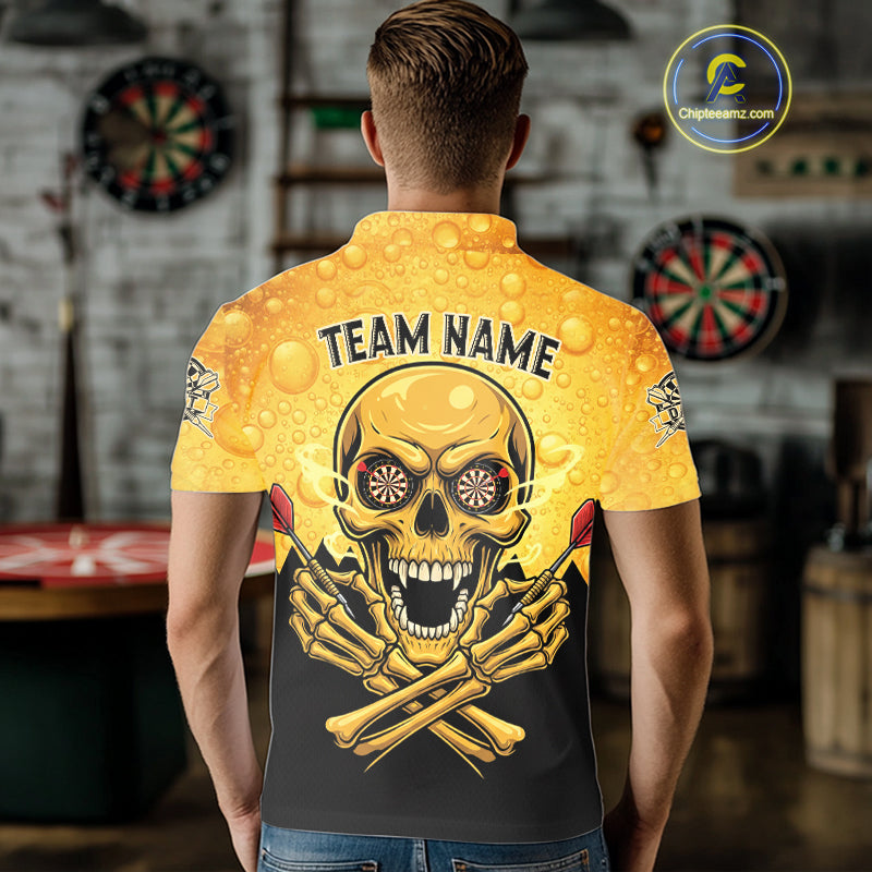 Funny Beer & Skull Dartboard Men Polo Darts Shirt Custom Name & Team Dart Jersey NYN2011