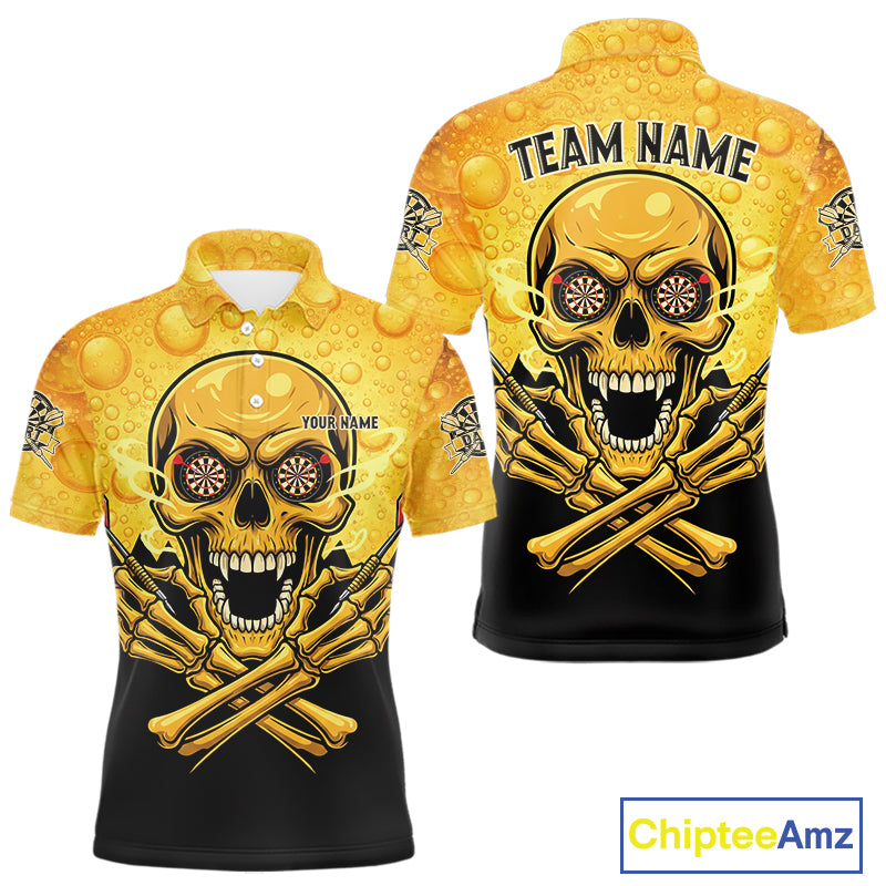 Funny Beer & Skull Dartboard Men Polo Darts Shirt Custom Name & Team Dart Jersey NYN2011