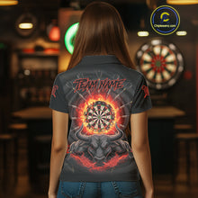Load image into Gallery viewer, Funny Bull Red Flames Dartboard Dart Arrow Custom Women Polo Darts Shirt Dart Gifts NYN2016
