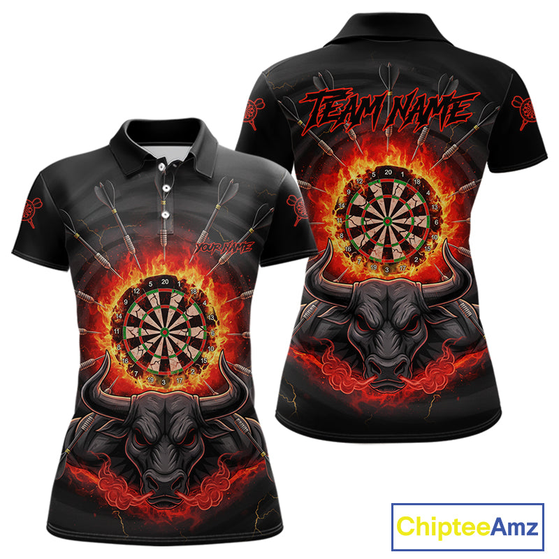Funny Bull Red Flames Dartboard Dart Arrow Custom Women Polo Darts Shirt Dart Gifts NYN2016