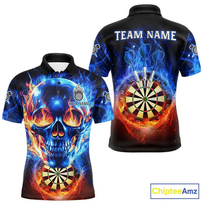 Red And Blue Flames Skull Dartboard Custom Men Darts Polo League Shirts Skull Dart Jerseys NYN2250