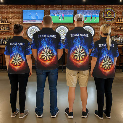 Red And Blue Flames Skull Dartboard Custom Women Darts Quarter-Zip  League Shirts Skull Dart Jerseys NYN2250