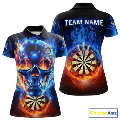 Red And Blue Flames Skull Dartboard Custom Women Darts Polo League Shirts Skull Dart Jerseys NYN2250