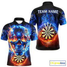 Load image into Gallery viewer, Red And Blue Flames Skull Dartboard Custom Men Darts Polo League Shirts Skull Dart Jerseys NYN2250