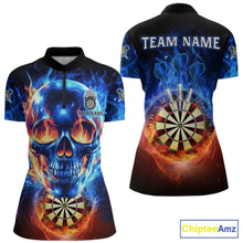 Load image into Gallery viewer, Red And Blue Flames Skull Dartboard Custom Women Darts Quarter-Zip  League Shirts Skull Dart Jerseys NYN2250