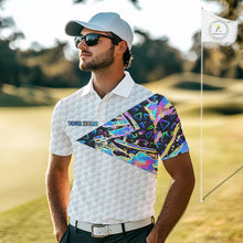 Load image into Gallery viewer, Personalized Mens Golf Polo Shirt Custom Name Holographic And White Golf Ball Golf Attire NYN2912