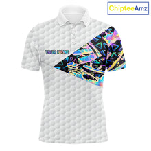Load image into Gallery viewer, Personalized Mens Golf Polo Shirt Custom Name Holographic And White Golf Ball Golf Attire NYN2912
