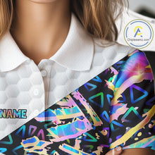 Load image into Gallery viewer, Personalized Womens Golf Polo Shirt Custom Name Holographic And White Golf Ball Golf Attire NYN2912