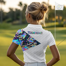 Load image into Gallery viewer, Personalized Womens Golf Polo Shirt Custom Name Holographic And White Golf Ball Golf Attire NYN2912