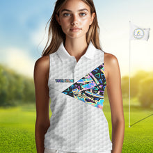 Load image into Gallery viewer, Personalized Womens Sleeveless Golf Polo Shirt Custom Name Holographic And White Golf Ball Golf Attire NYN2912