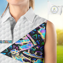 Load image into Gallery viewer, Personalized Womens Sleeveless Golf Polo Shirt Custom Name Holographic And White Golf Ball Golf Attire NYN2912