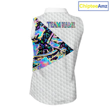 Load image into Gallery viewer, Personalized Womens Sleeveless Golf Polo Shirt Custom Name Holographic And White Golf Ball Golf Attire NYN2912