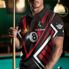 Load image into Gallery viewer, Personalized Crown 8 Ball Pool Black And Red Polo Shirts For Men, Custom Billiard Team Apparel NYN3293