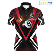 Load image into Gallery viewer, Crown 8 ball black and red men billiard polo shirt custom team design