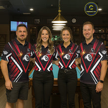 Load image into Gallery viewer, Personalized Crown 8 Ball Pool Black And Red Polo Shirts For Men, Custom Billiard Team Apparel NYN3293
