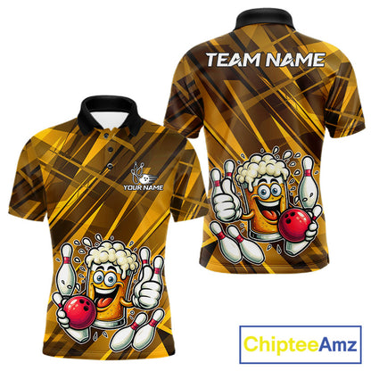 Neon Yellow Funny Beer Bowling Shirt For Men Custom Beer Bowling League Polo & 1/4-Zip Jersey NYN4178