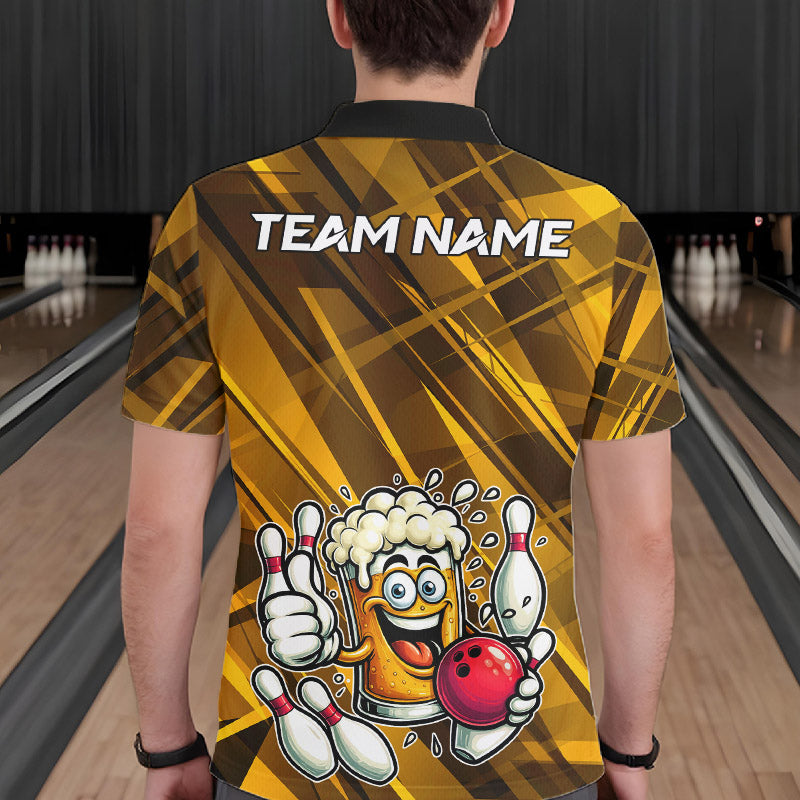 Neon Yellow Funny Beer Bowling Shirt For Men Custom Beer Bowling League Polo & 1/4-Zip Jersey NYN4178