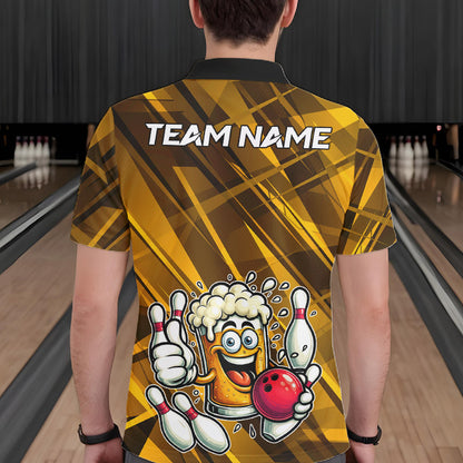 Neon Yellow Funny Beer Bowling Shirt For Men Custom Beer Bowling League Polo & 1/4-Zip Jersey NYN4178