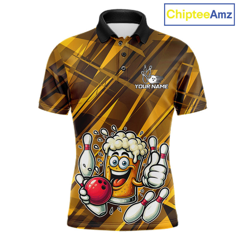 Neon Yellow Funny Beer Bowling Shirt For Men Custom Beer Bowling League Polo & 1/4-Zip Jersey NYN4178
