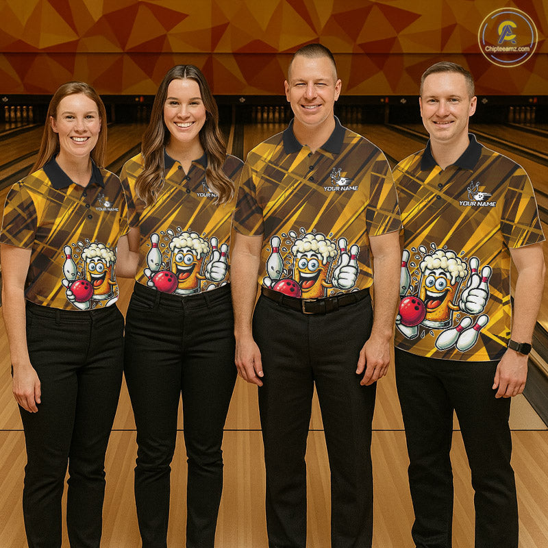 Neon Yellow Funny Beer Bowling Shirt For Women Custom Beer Bowling League Polo & 1/4-Zip Jersey NYN4178