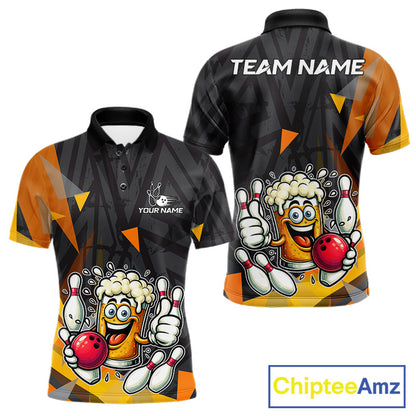 Black & Orange Funny Beer Bowling Shirt For Men Custom Beer Bowling League Polo & 1/4-Zip Jersey NYN4179