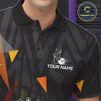 Black & Orange Funny Beer Bowling Shirt For Men Custom Beer Bowling League Polo & 1/4-Zip Jersey NYN4179