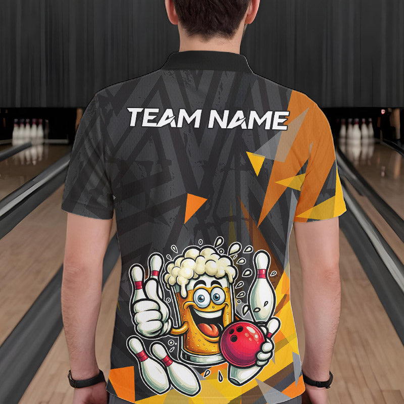 Black & Orange Funny Beer Bowling Shirt For Men Custom Beer Bowling League Polo & 1/4-Zip Jersey NYN4179