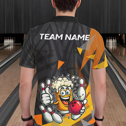 Black & Orange Funny Beer Bowling Shirt For Men Custom Beer Bowling League Polo & 1/4-Zip Jersey NYN4179