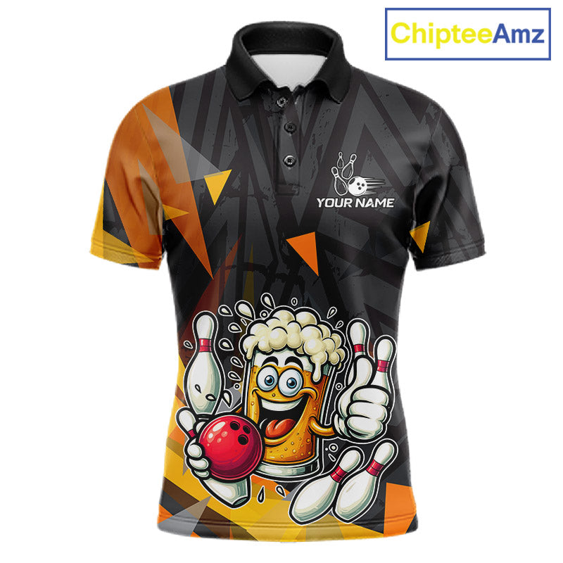 Black & Orange Funny Beer Bowling Shirt For Men Custom Beer Bowling League Polo & 1/4-Zip Jersey NYN4179