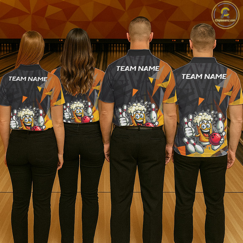 Black & Orange Funny Beer Bowling Shirt For Women Custom Beer Bowling League Polo & 1/4-Zip Jersey NYN4179