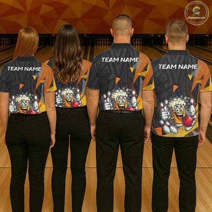 Black & Orange Funny Beer Bowling Shirt For Women Custom Beer Bowling League Polo & 1/4-Zip Jersey NYN4179