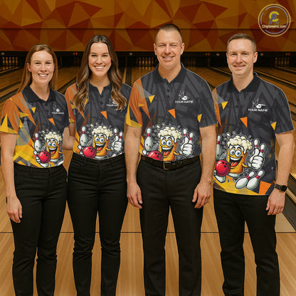 Black & Orange Funny Beer Bowling Shirt For Women Custom Beer Bowling League Polo & 1/4-Zip Jersey NYN4179