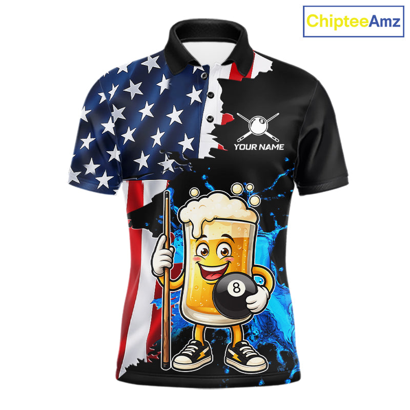Custom Funny Beer 8 Ball Pool Billiard Shirt For Men US Flag Patriotic Billiard Team Billiard Jersey NYN4180