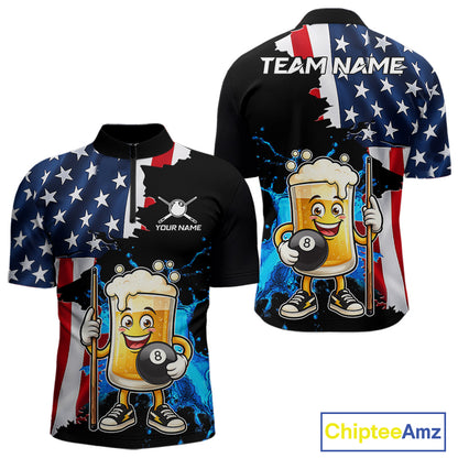 Custom Funny Beer 8 Ball Pool Billiard Shirt For Men US Flag Patriotic Billiard Team Billiard Jersey NYN4180