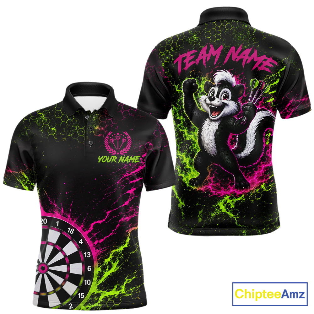 Neon Lime Green & Pink Splatter Dartboard Custom Funny Skunk Dart Shirts For Men Dart Team Jersey NYN4182