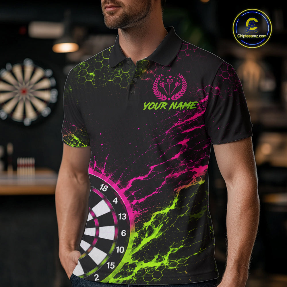 Neon Lime Green & Pink Splatter Dartboard Custom Funny Skunk Dart Shirts For Men Dart Team Jersey NYN4182
