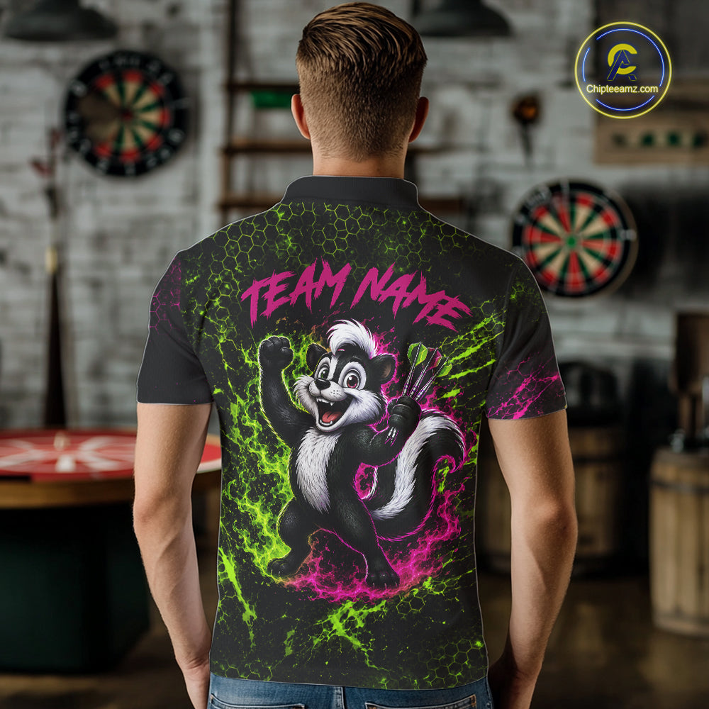 Neon Lime Green & Pink Splatter Dartboard Custom Funny Skunk Dart Shirts For Men Dart Team Jersey NYN4182