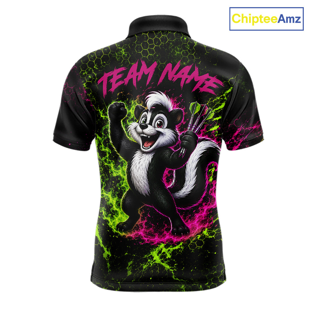 Neon Lime Green & Pink Splatter Dartboard Custom Funny Skunk Dart Shirts For Men Dart Team Jersey NYN4182